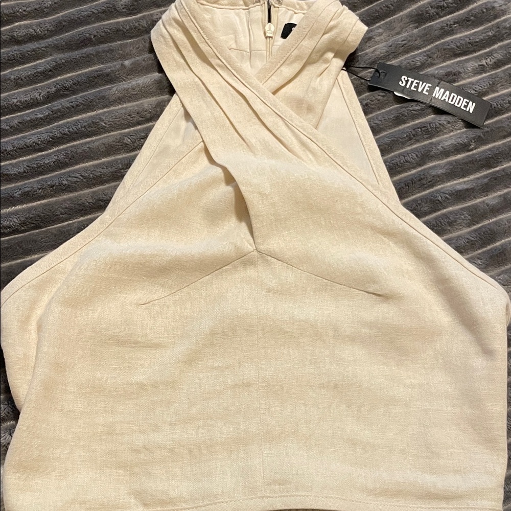 NEW Steve Madden Cream Cross-Front Halter Crop